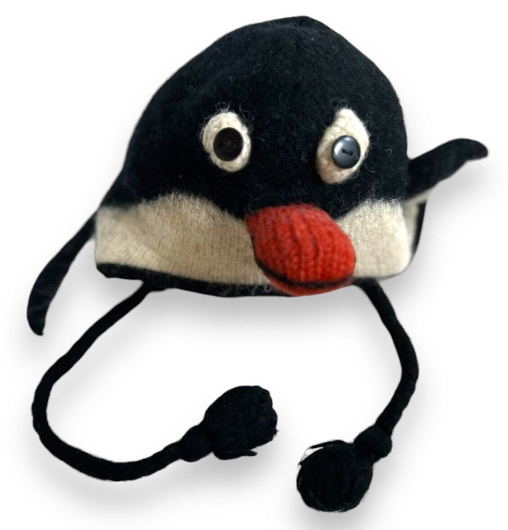 Hand Knitted Nepal Penguin Hat Wool Children S/M Fleece Lined
